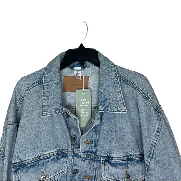 H&M Blue Long Sleeve Oversized Slouchy Boxy Denim Jacket Size Large - Picture 4 of 11